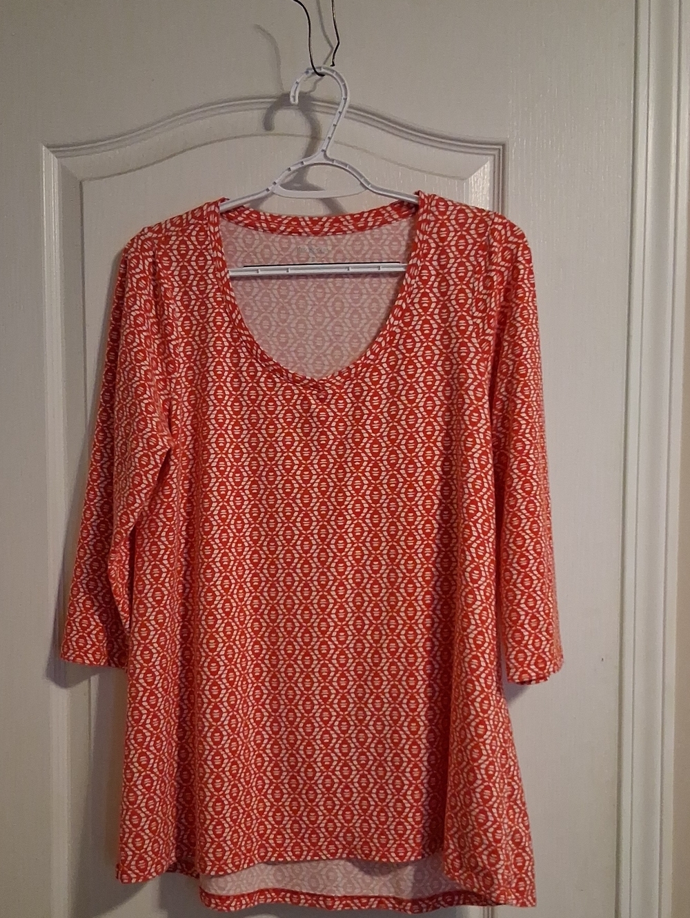 Kim Rogers Red-White Printed Scoop Neck Tunic